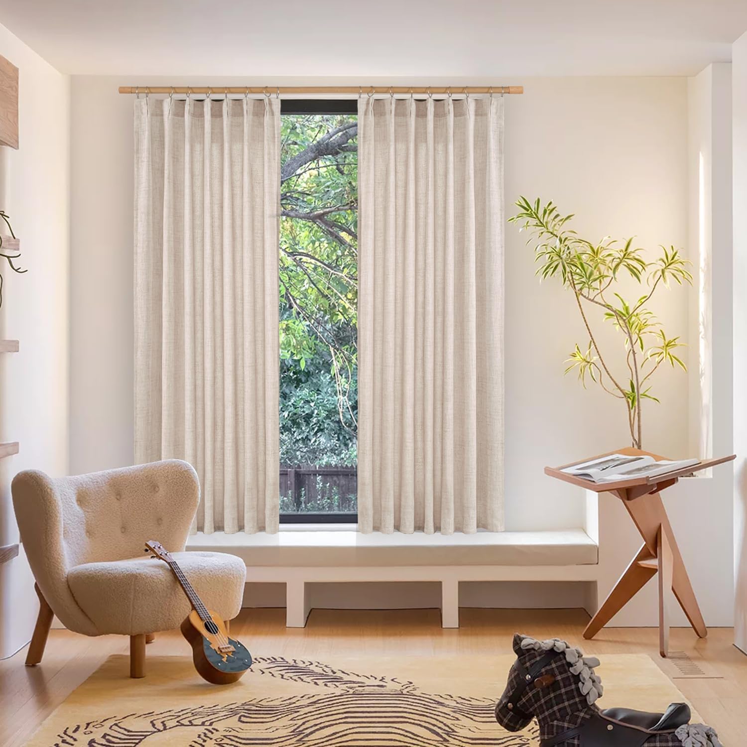 YoungsTex Natural Linen Curtains 72 Inch Length for Living Room Pinch Pleated Light Filtering Textured Window Drapes for Bedroom Home Office Privacy Back Tab, 2 Panels, 40 X 72 Inch