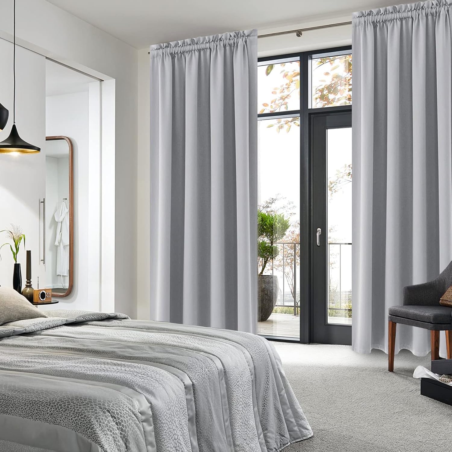 DWCN Silver Grey Blackout Curtains for Bedroom, Thermal Insulated Energy Saving Room Darkening Curtains for Living Room (W60 x L84 inch, Set of 2 Panels, Top of Rod Pocket)