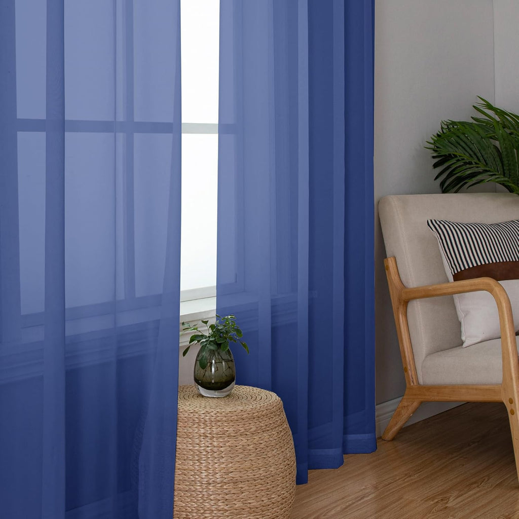 Chyhomenyc Sheer Royal Blue Curtains 90 inches Long 2 Panels, Light Filtering Soft Airy Solid Elegant Voile Window Treatment Drapes for Bedroom Living Room Wedding Party Decor, 42 Wx90 L Inches