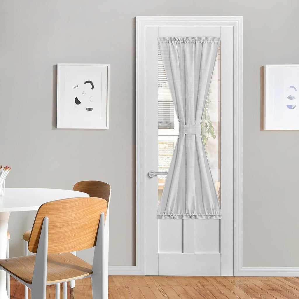 NICETOWN Side Door Window Curtains for Front French Door Curtain for Small Window Sidelight, Sheer Rod Pocket Kitchen Curtains with Tieback, 1 Panel, Light Grey, 26" W x 64" L