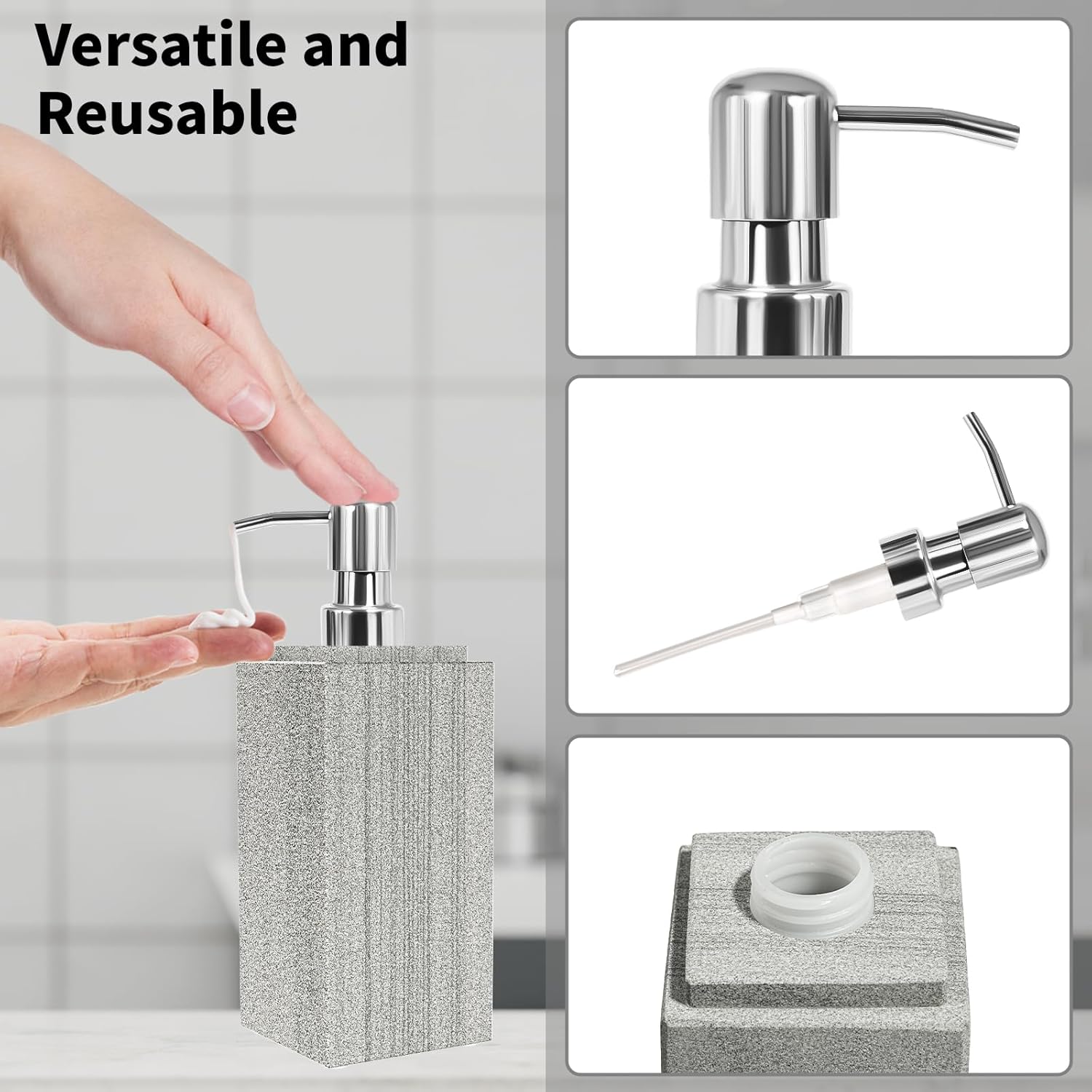 Marble Soap Dispenser for Bathroom, Amaauto Natural Marble Hand Liquid&Lotion Soap Dispenser Pump Bottle for Kitchen Bathroom Countertop Holds Dish Soap Shampoo Laundry Liquid Shower Gel