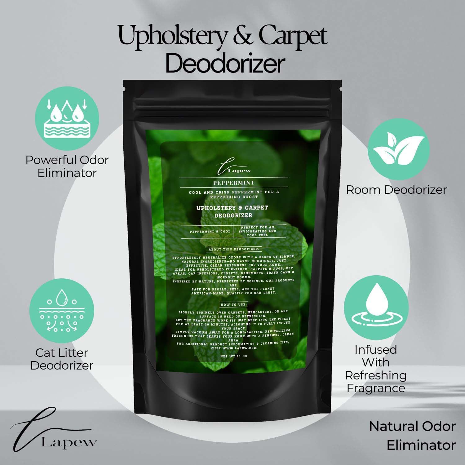 Peppermint Carpet Freshener Powder: Powerful Odor Eliminator for Home, Upholstery Deodorizer, Carpet Deodorizer, Pet Urine, Cat Litter Box - Peppermint Fragrance