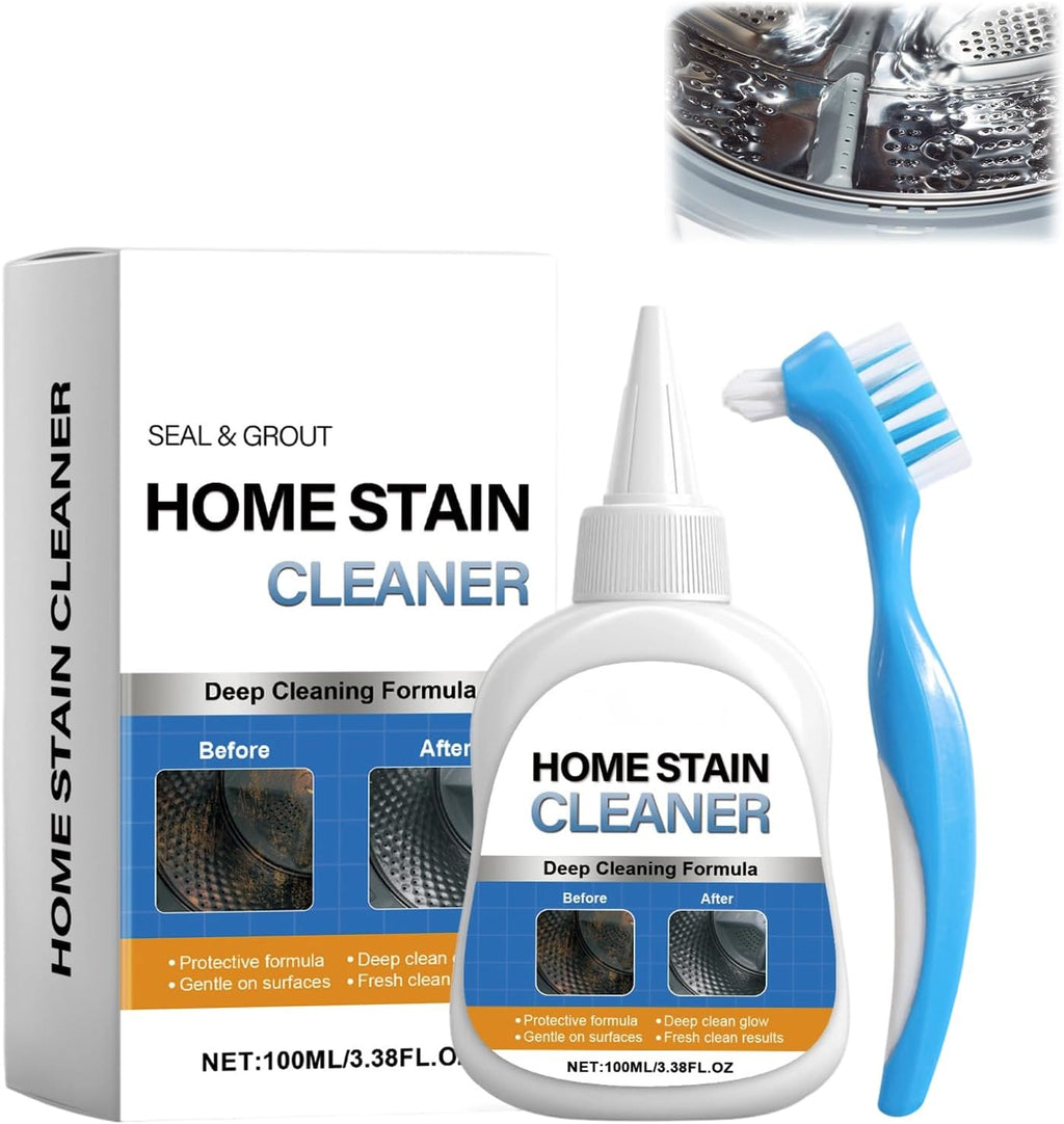 Home Stain Cleaner Gel, Washing Machine Cleaner with Brush, Deep Cleaning All-Purpose Gel for Washing Machine, Refrigerator Strips, Household Shower, Kitchen Sinks, Walls, Tiles, Bathrooms (100 ML)