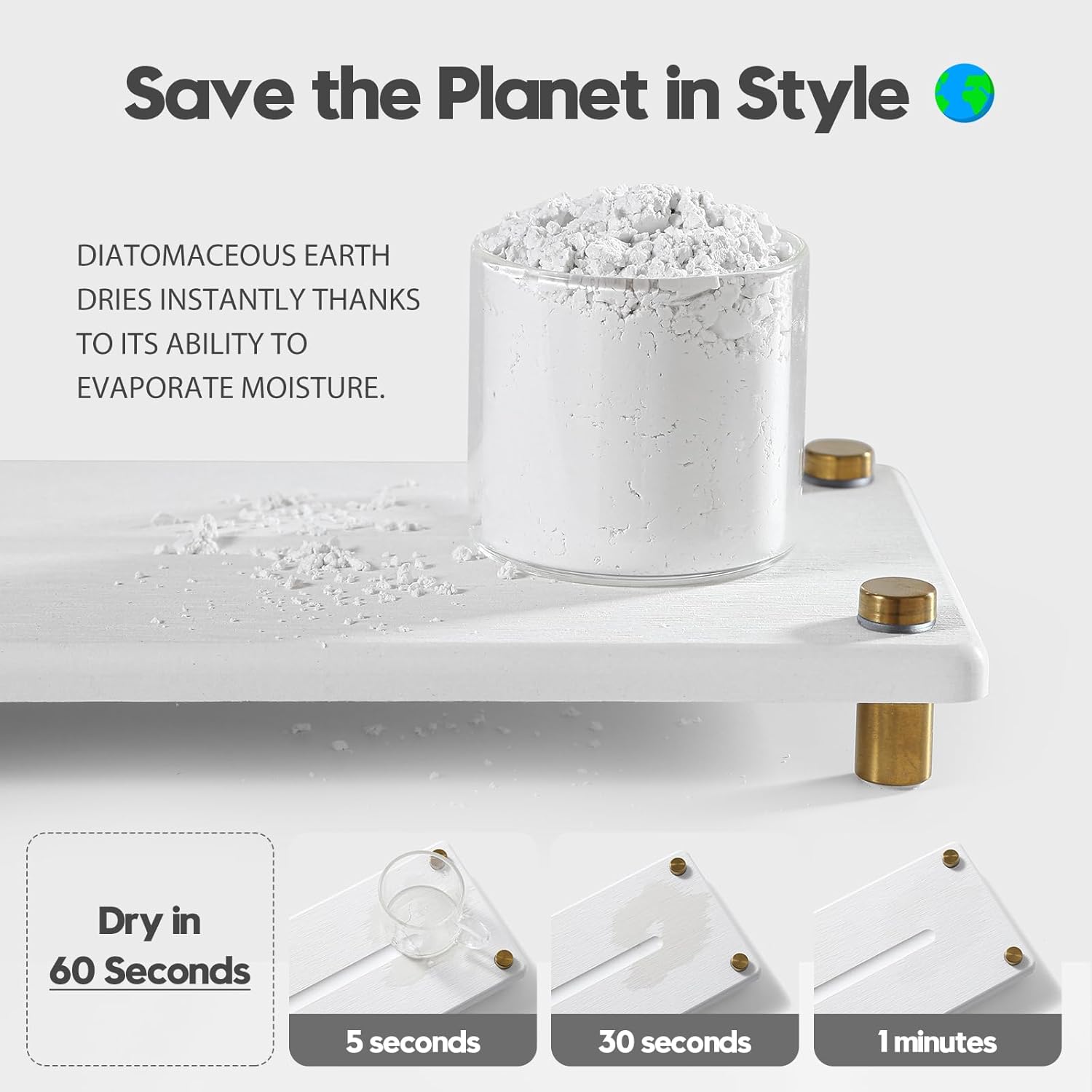 Water Absorbing Stone Sink Caddy Kitchen Sink Organizer Tray, Diatomite Bathroom Counter Tray, Gold Faucet Drying Mat Coaster Soap Dish Rack Riser Dispenser Sponge Holder, White 12.5" x 4.5"