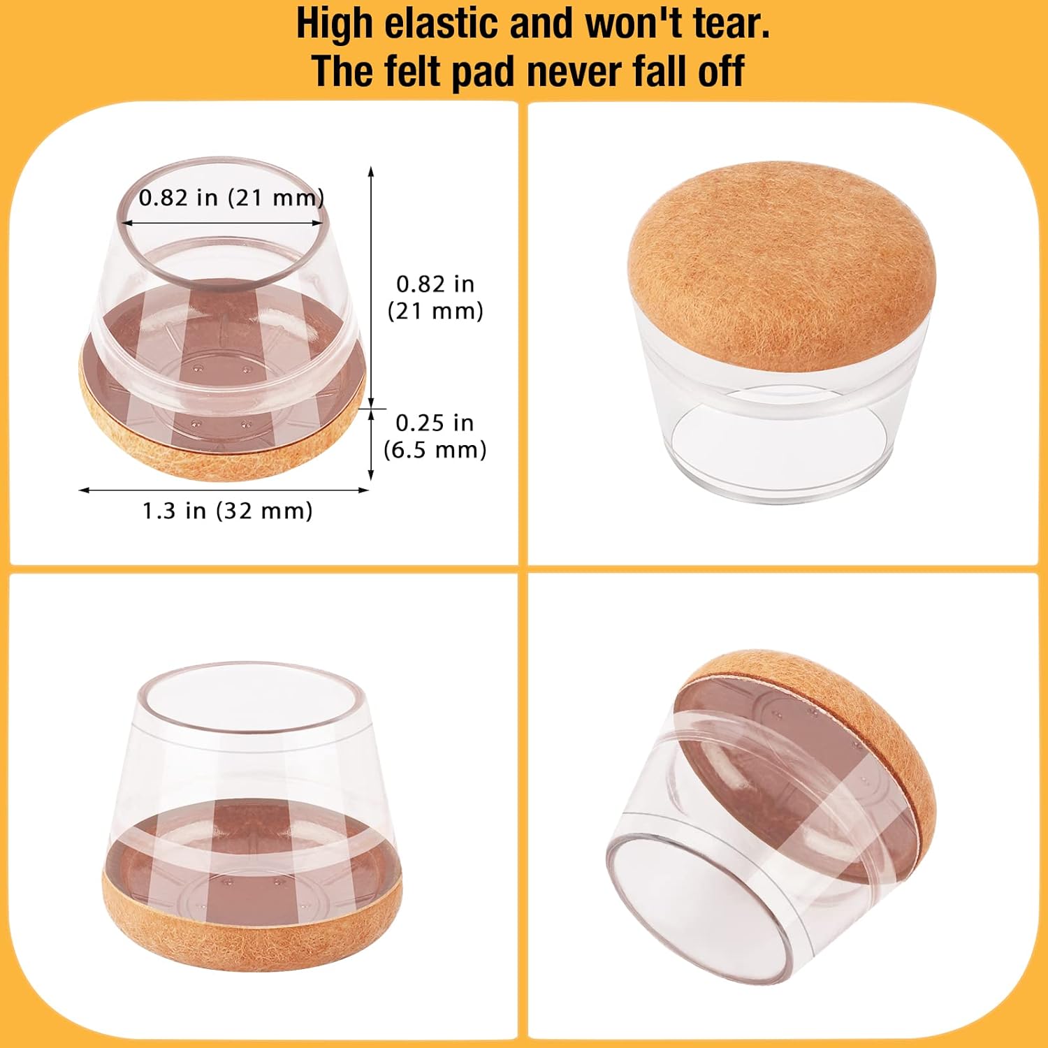 16 Pcs New Chair Leg Protectors for Hardwood Floors, Silicone Chair Leg Floor Protectors, Floor Protectors for Chairs, Chair Leg Caps Protect Wooden Floors from Scratching, Won't Tear