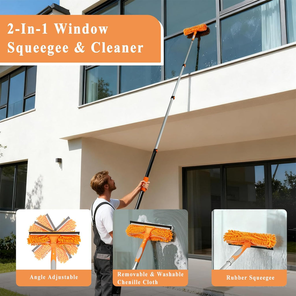 20ft High Ceiling Duster Kit with 5-12ft Heavy-Duty Extension Pole, Cobweb Duster, Ceiling Fan Duster, Window Squeegee & Cleaner, Microfiber Duster, Wall Mop for Home High Reach Cleaning