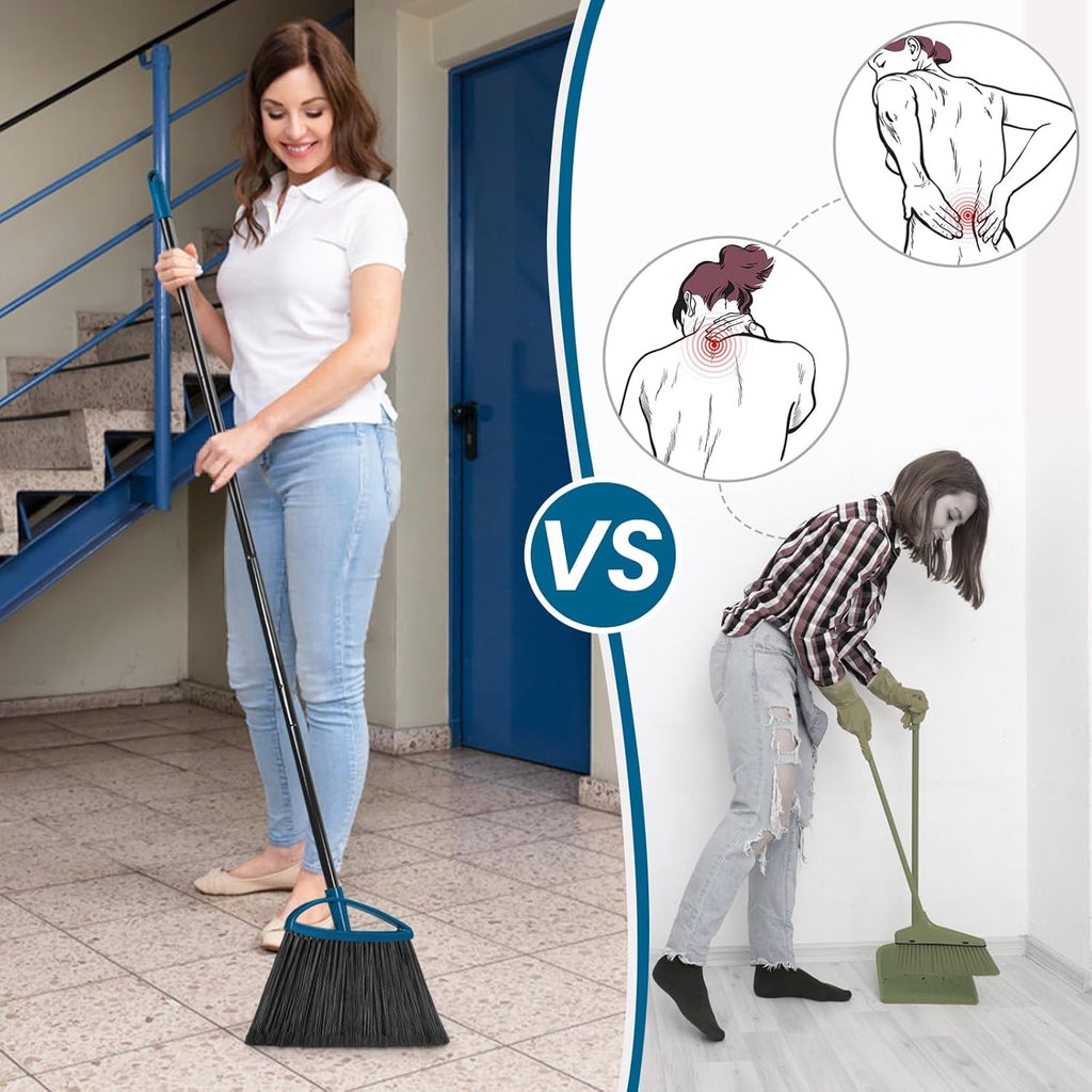 MAVRIZ Outdoor Broom Heavy Duty Angle Broom with 60" Long Handle Stiff Bristle Brooms for Sweeping Indoor, Restaurant, Shop, Garage, Commercial