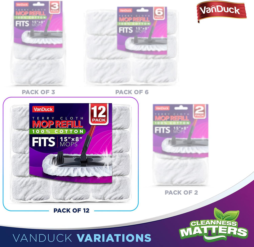 VanDuck 100% Cotton Terry Mop Pad 15x8 inch (12-Pack)