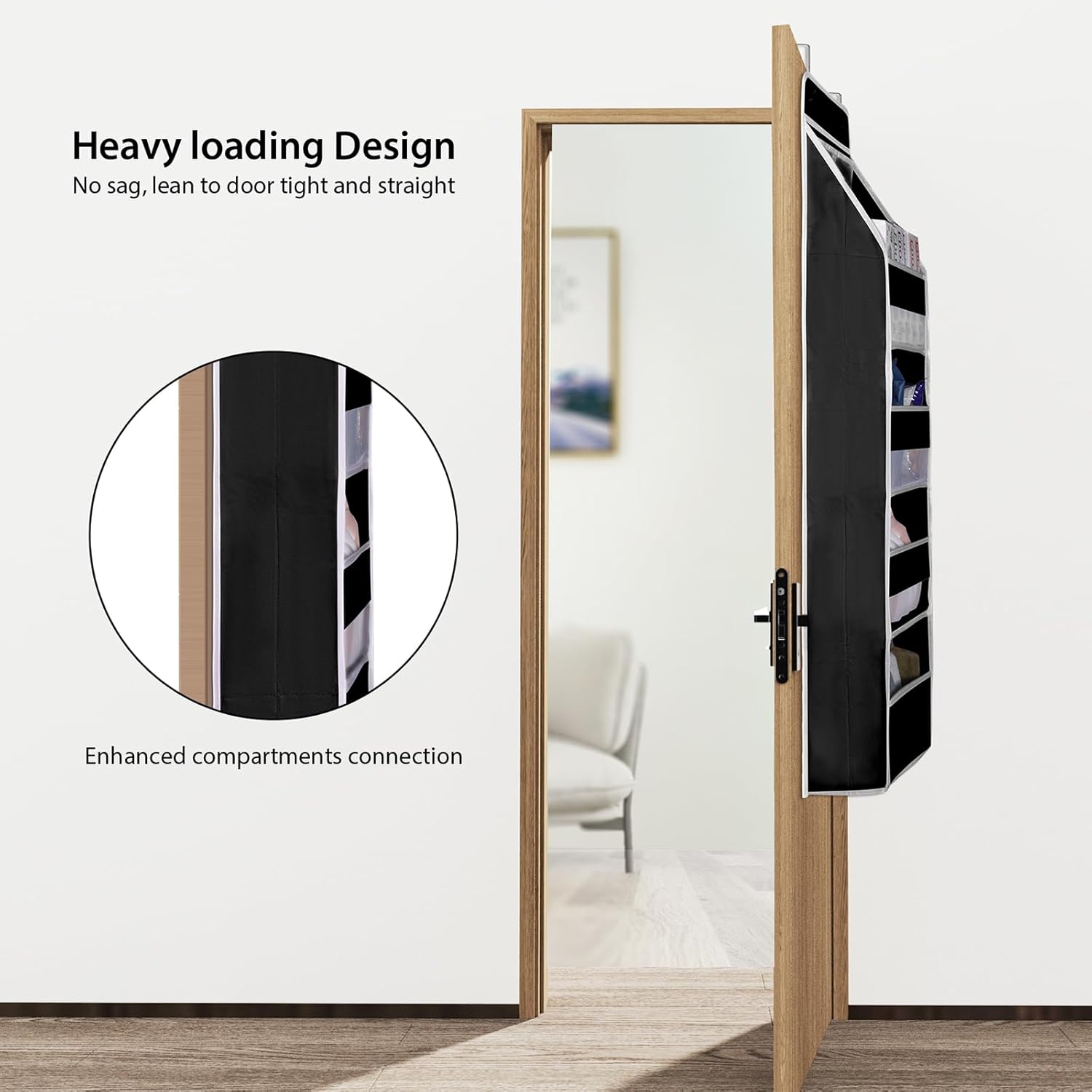 Univivi 5-Shelf Fabric Door Storage Over Door Hanging Organizer with 4 Large Pockets and 3 Small PVC Pockets Nursery Closet Cabinet Wall Mount Hanging Storage Organizers for Baby Nursery (Black)