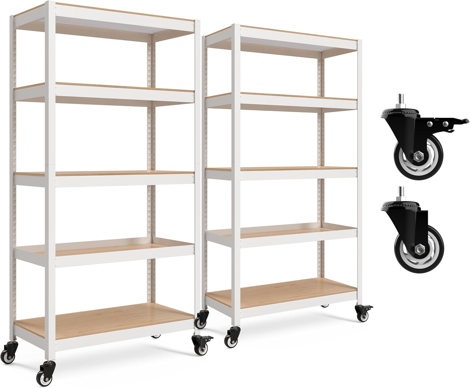 HOMEDANT House White 5-Tier Metal Rolling Cart Shelf Rack Casters Heavy Duty Wheel Shelving Unit Adjustable Utility Storage Shelves Organizer Shelf Kitchen Garage 36.2" W x 16.5" D x 69.5" H 2Pack