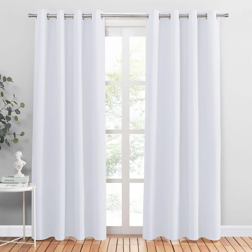 PONY DANCE Pure White Curtain 80 inches Long for Living Room, Thermal Insulated Drapes Noise Reducing Solid Grommet Top Window Curtain Panels for Home Decoration and Doorway, 42 x 80 inch, 1 Pair