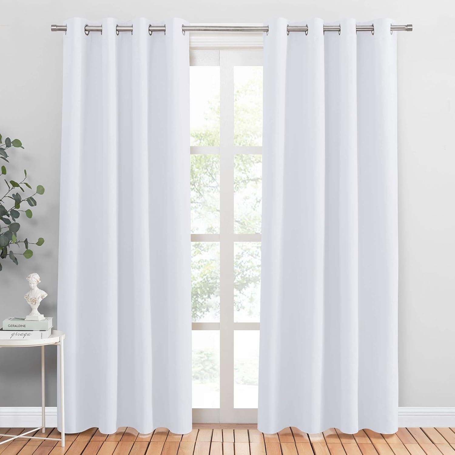 PONY DANCE Pure White Curtain 80 inches Long for Living Room, Thermal Insulated Drapes Noise Reducing Solid Grommet Top Window Curtain Panels for Home Decoration and Doorway, 42 x 80 inch, 1 Pair