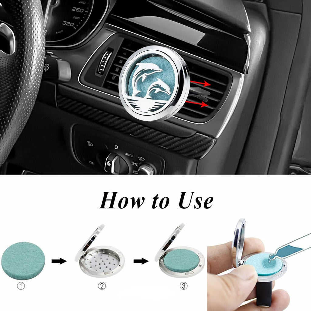 30mm Car Essential Oil Diffuser Vent Clip Air Freshener Vent Clips Aromatherapy with 10 Felt Pads Car Accessories Mother's Day for Women (Dolphin)