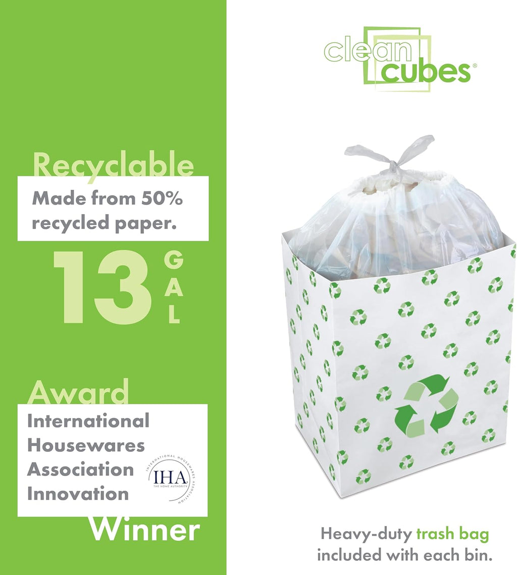 13 Gallon Disposable Pop-Up Trash Cans (6-Pack) with Fitted Bags – Foldable Garbage & Recycling Bins for Parties, Events & Kitchen (Recycle, 17" H x 13.5" W x 10" D)