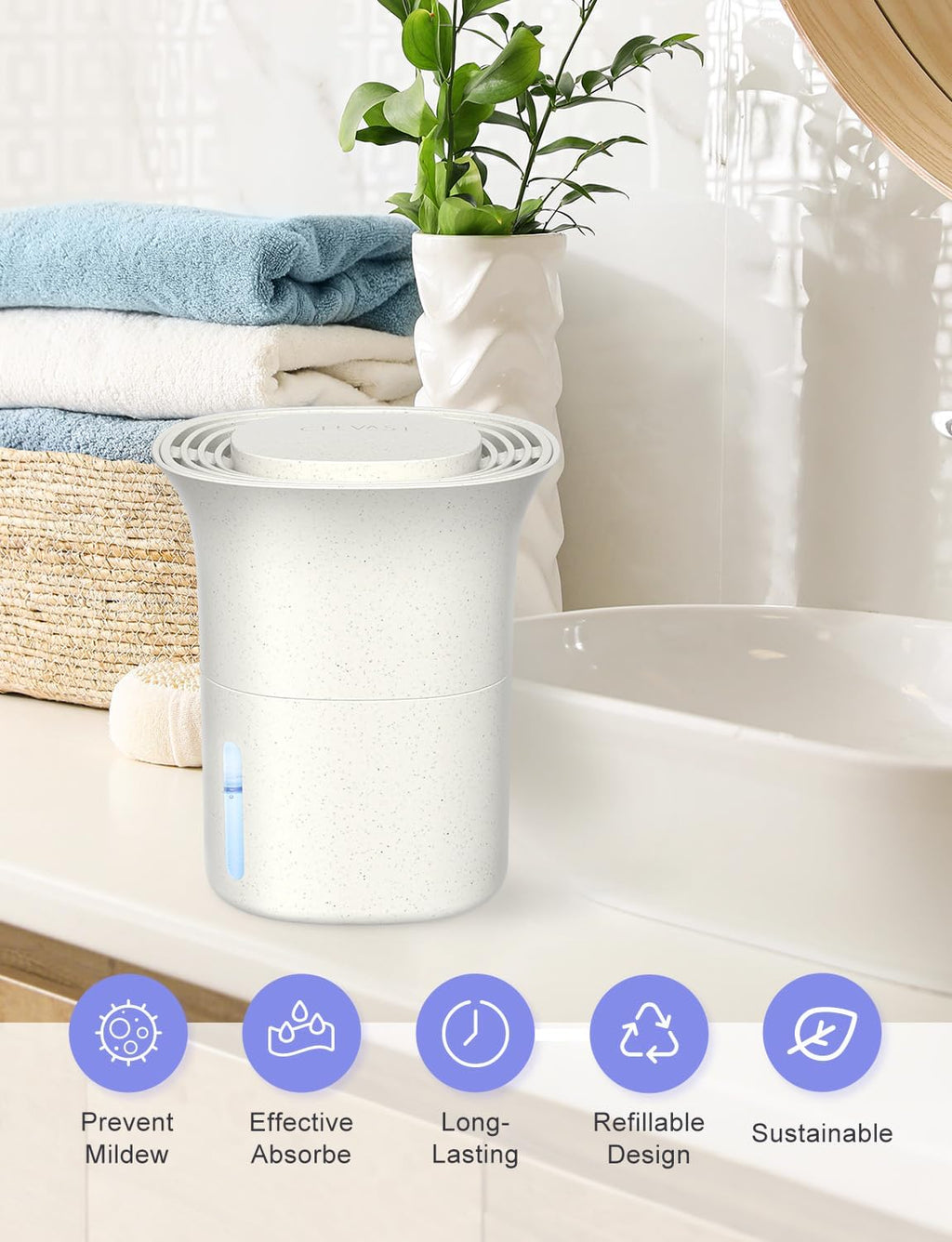 CLEVAST Refillable Moisture Absorber Bucket, 12.5 oz, 4 Pack, Refills Cups Humidity Absorbers for Closet, Reusable Dehumidifier Box Removes Moisture, Damp and Humidity for Wardrobes, Bathrooms