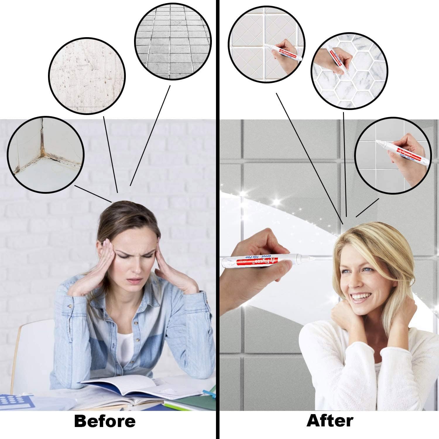 Grout Pen 12 Pack Water Based Tile Marker Repair Pens Professional for Bathroom, Kitchen, Parlor, Bedroom, Balcony Wall and Floor Color Restore (White)