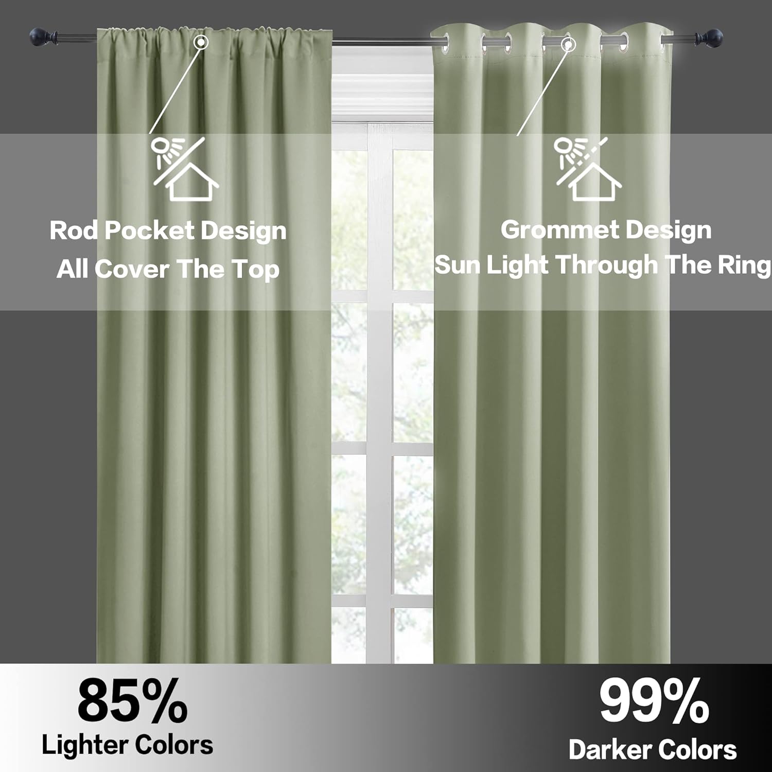 RYB HOME Room Darkening Kitchen Curtains 45 inch Length, Durable Privacy Window Drapes Thermal Insulated Panels Farmhouse Decor for Bedroom Studio Bathroom, W 42 x L 45 inches, Set of 2, Sage Green