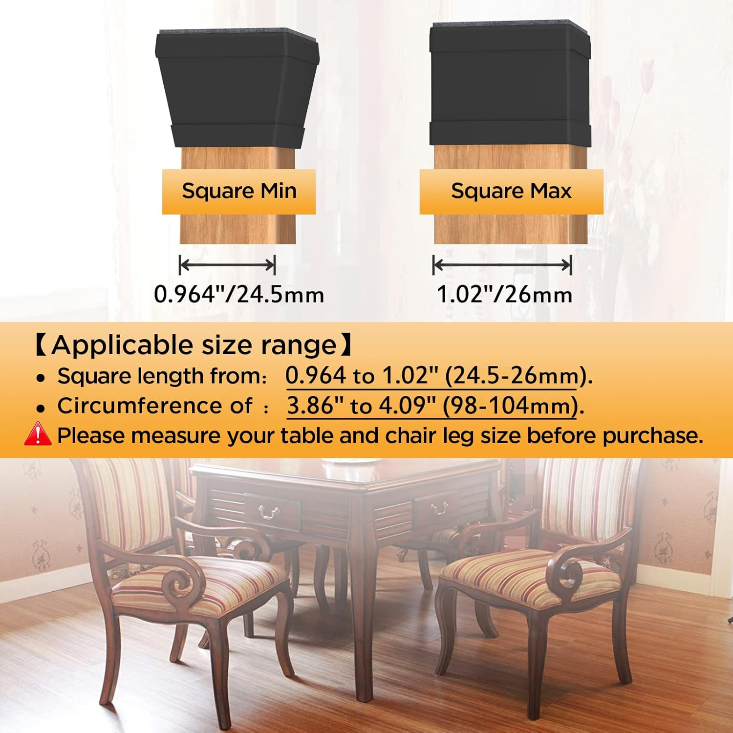 16 PCS Square Chair Leg Floor Protector, Silicone Chair Leg Cover, Furniture Leg Protectors with Felt, Mobile Table Leg pad, Protect The Floor from Scratches.1 in Black.