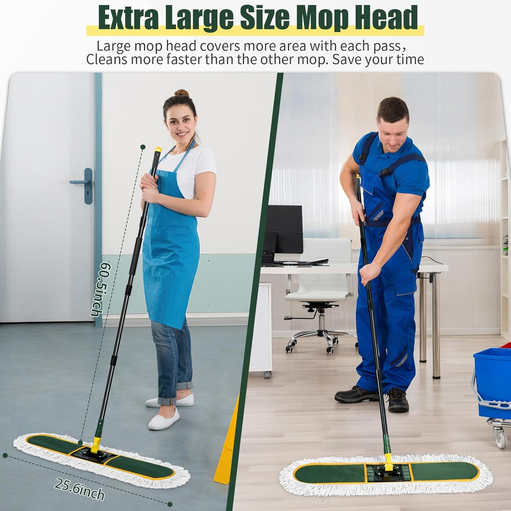 24" Commercial Dust Mop Replacement Padsfor Cleaning Office Garage Hardwood Warehouse, 2 Pack ,Green