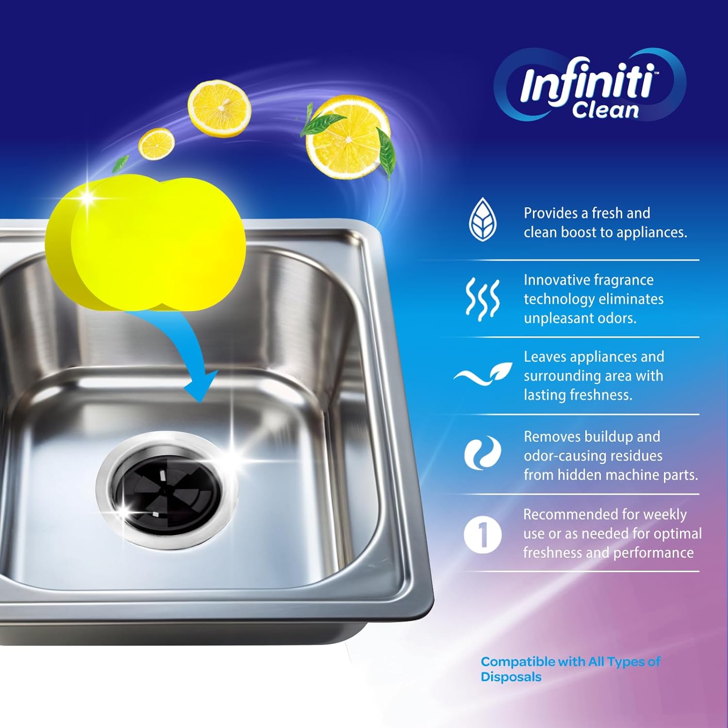 Garbage Disposal Cleaner and Deodorizer Tablets - Kitchen Sink Cleaner and Deodorizer, Septic Safe, Lemon Scent, Removes Odor-Causing Residues (12 Pack)