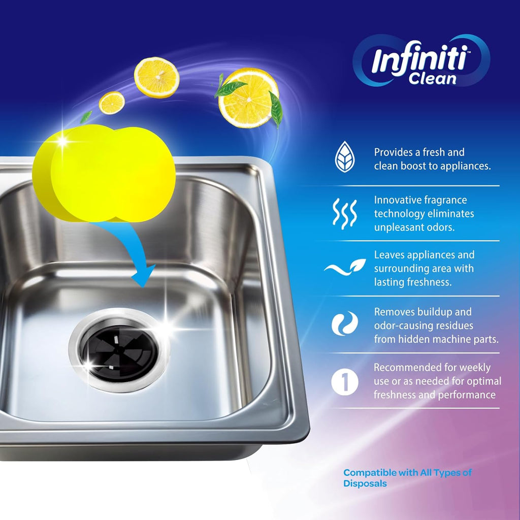 Garbage Disposal Cleaner and Deodorizer Tablets - Kitchen Sink Cleaner and Deodorizer, Septic Safe, Lemon Scent, Removes Odor-Causing Residues (24 Pack)