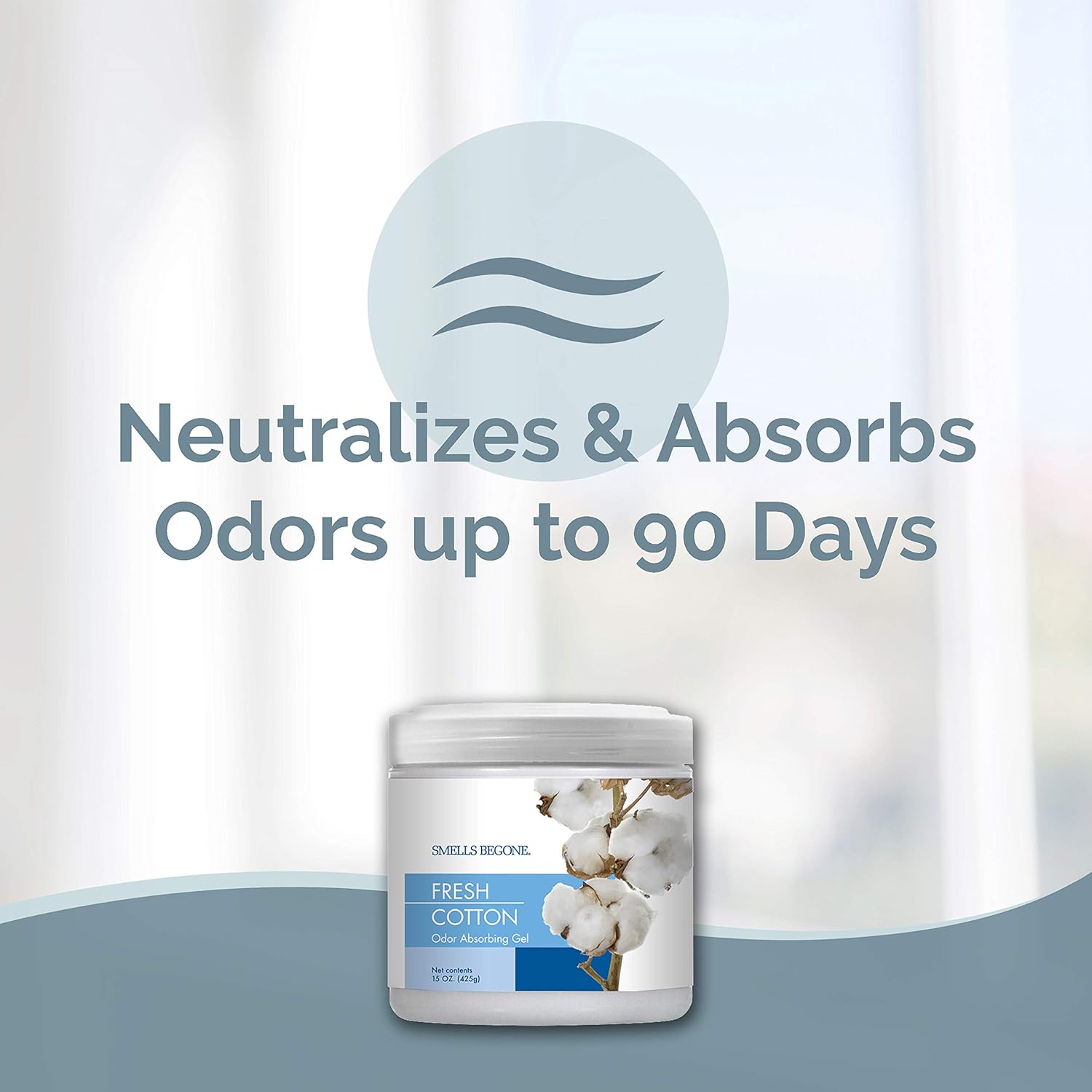 SMELLS BEGONE Air Freshener Odor Absorber Gel - 15 oz, Pack of 2 - Absorbs and Eliminates Odor in Pet Areas, Bathrooms, Cars, & Boats - Made with Essential Oils - Fresh Cotton Scent