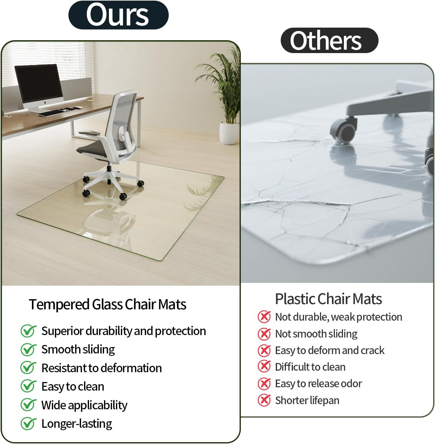 Koonmi Tempered Glass Chair Mat for Hardwood Floors & Carpets, 46" x 46“ Transparent Heavy Duty Office Floor Protector with Noise-Free Gliding Shatterproof for Home Office Desk