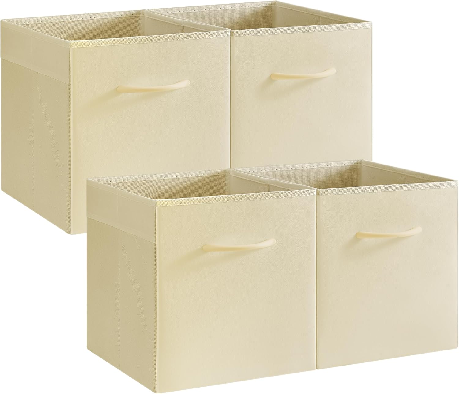 StorageWorks Beige Storage Cubes, 11 Inch Cube Storage Bins with Handle, Cube Storage Organizer Bins for Shelves and Closet, Collapsible Storage Bins, 4-Pack