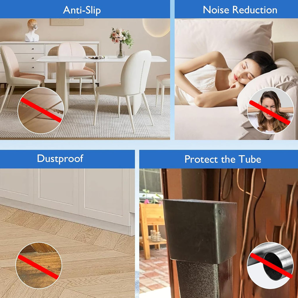 16 Pcs 3/4" x 3/4" Square Rubber Chair Leg Caps, PVC Table Leg Covers, Flexible & Anti-Slip Furniture Leg End Caps, Chair Leg Floor Protectors for Bar Stool Leg Patio Indoor, Black