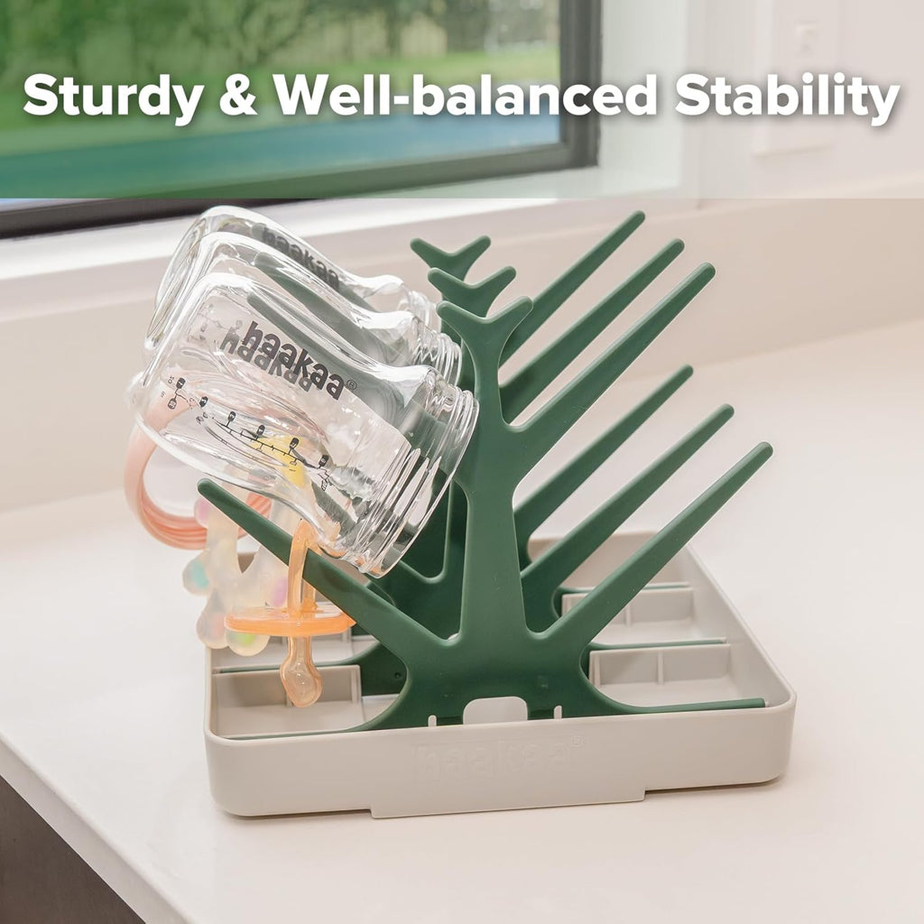 haakaa Baby Bottle Drying Rack, Space Saving Bottle Drying Tree for Bottles/Pump Parts/Pacifiers and Other Baby Essentials, Easy-Store Dryer Rack Great for Home & Travel, BPA Free (Forest Green)