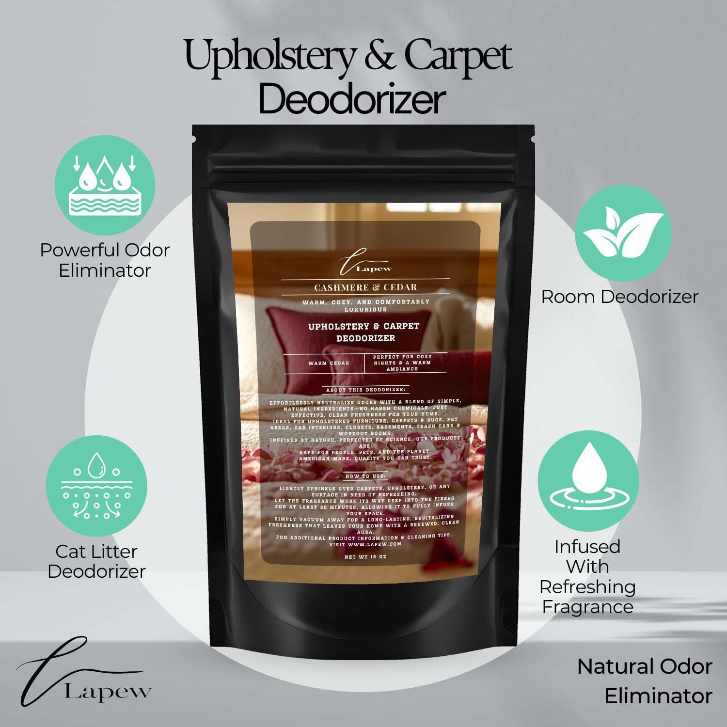 Cashmere Cedar Carpet Freshener Powder: Powerful Odor Eliminator for Home, Upholstery Deodorizer, Carpet Deodorizer, Pet Urine, Cat Litter Box - Cashmere Cedar Fragrance.