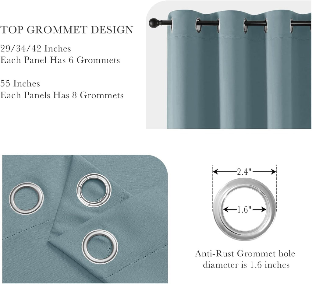 PONY DANCE Dusty Blue Short Blackout Curtains 36 inch Length for Kitchen, Privacy Small Black Out Grommet Half Window Drapes for Bathroom Cabinet Camper RV Bunk(W42 x L36 inch, 2 Panels)