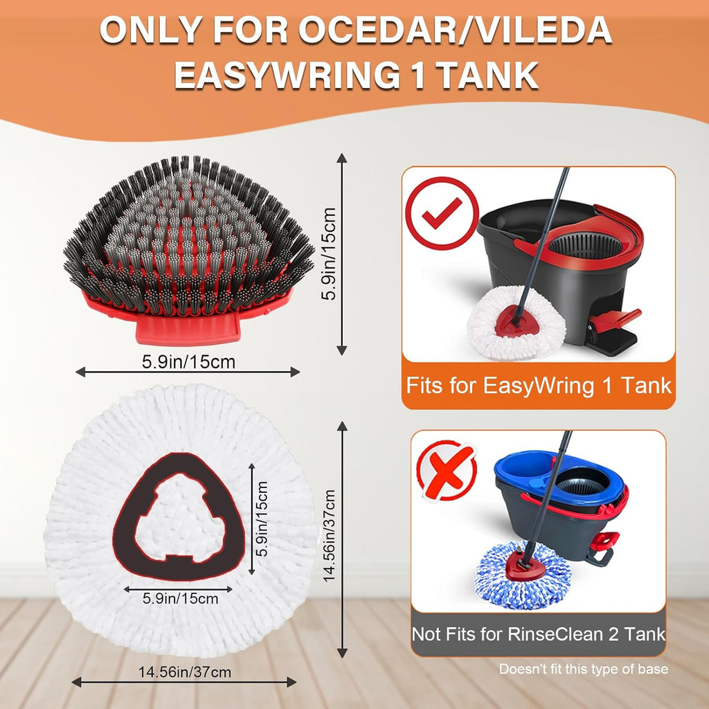 5 Pack Spin Mop Head Replacement for O Cedar EasyWring 1-Tank System,Include 4 Mop Replace Heads + 1 Upgrade Scrubber Brush, 100% Microfiber Mop Refills Deep Cleaning Machine Washable