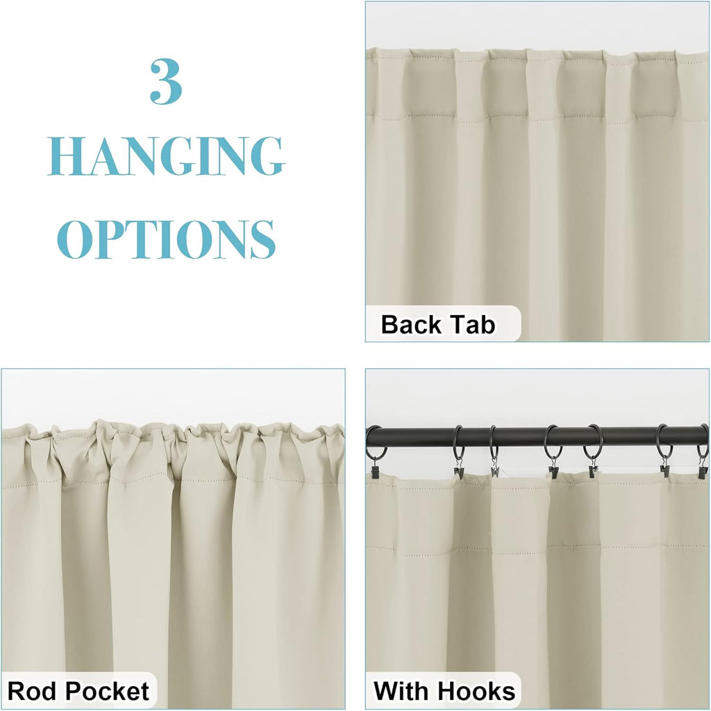 RYB HOME Blackout Curtains for Living Room, Back Tab & Rod Pocket Top Insulating Window Decor for Bedroom Dining Sliding Glass Door Home Office, W 62 x L 84, Beige, 2 Panels