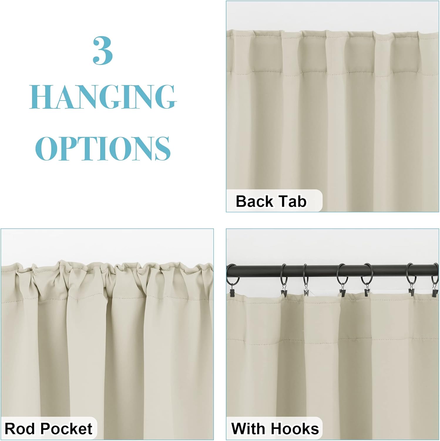 RYB HOME Small Window Curtains Blackout, Privacy Thermal Insulating Drapes for Bedroom Bathroom Basement Cafe Classroom Window Decor, W 34 x L 45 inches, Beige, 2 Panels