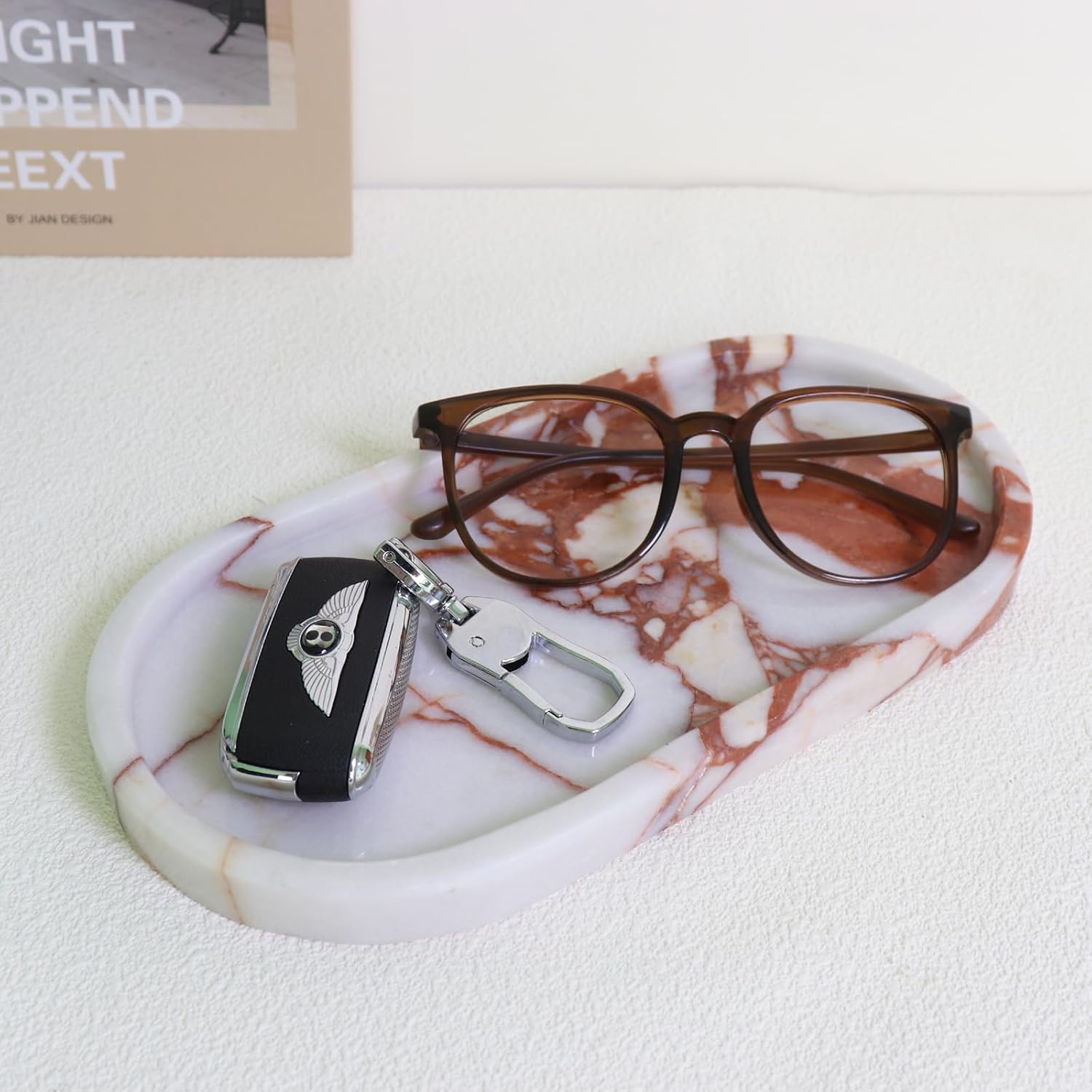 Natural Marble Tray, Oval Vanity Decorative Tray for Bathroom Counter, Countertop Stone Organizer, Catchall Tray for Kitchen, Perfume, Candles, Jewelry Dish Decorative Tray