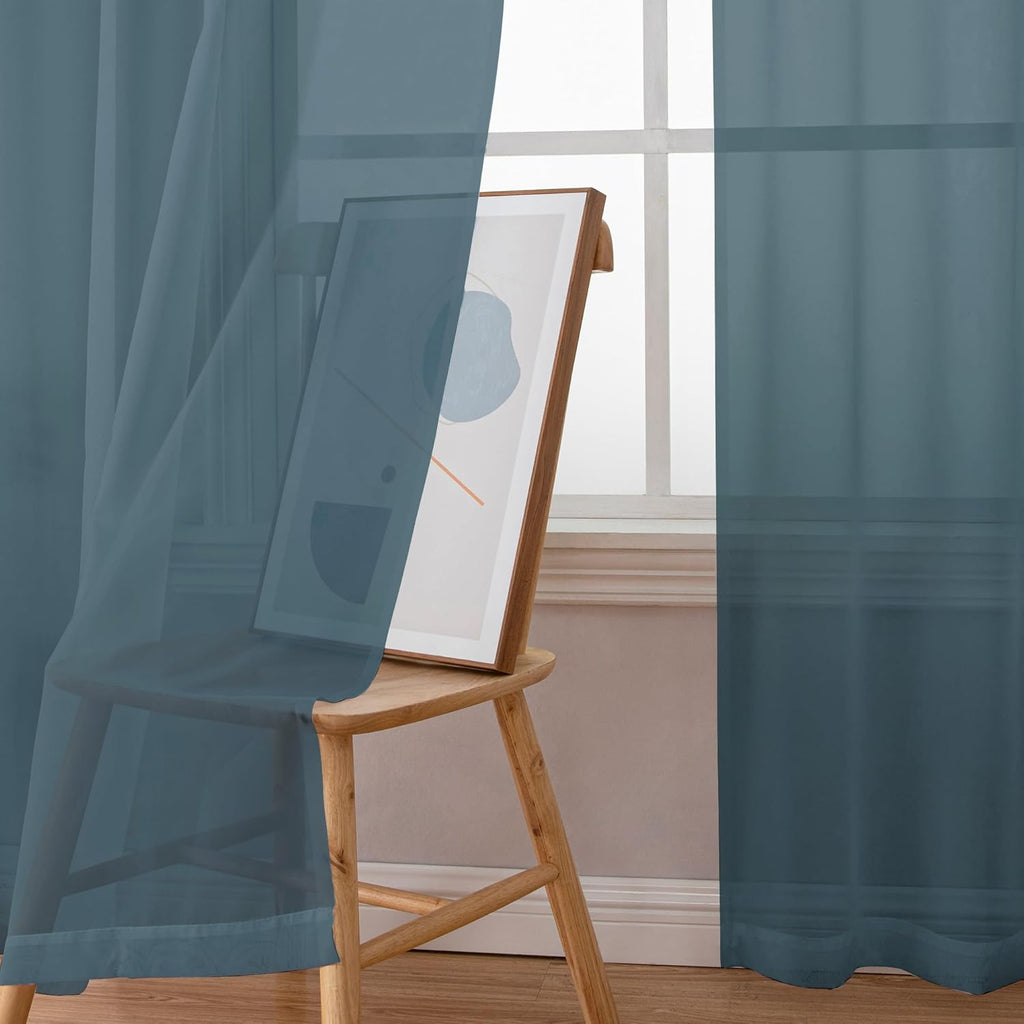 Chyhomenyc Dusty Blue Sheer Curtains 36 inch Length 2 Panels, Light Filtering Voile Short Window Curtians for Bathroom Small Windows, 42Wx36L inches,Stone Blue