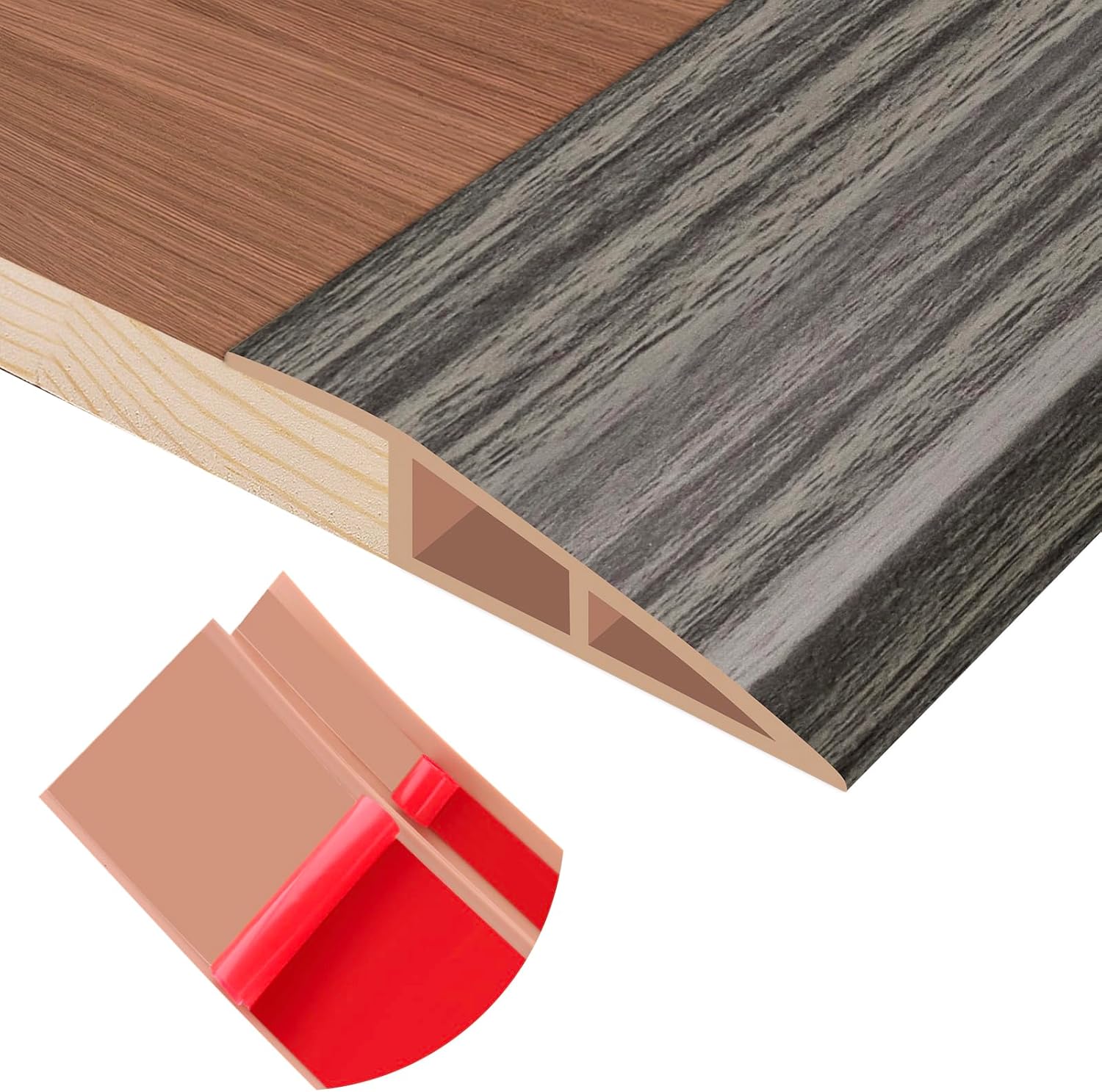 Floor Transition Strip Self Adhesive Vinyl Door Threshold for Doorways Carpet Edging Trim Overlap Edge Reducer for Laminate Floor, Carpet, Tile (Grayish Brown Wood Grain, 2/5" to 3/5", 6.6Ft)