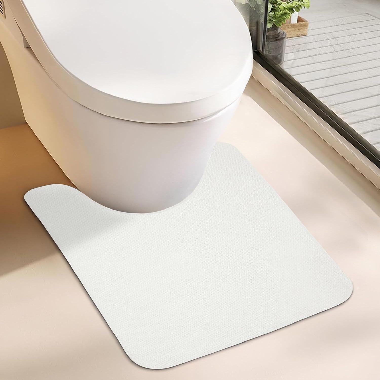 Toilet Rugs U Shaped Bathroom Rug,Machine Washable Non Slip Quick Dry Super Absorbent Ultra Thin Toilet Mats for Bathroom Toilet.White,1'8"x2'(20x24inch)