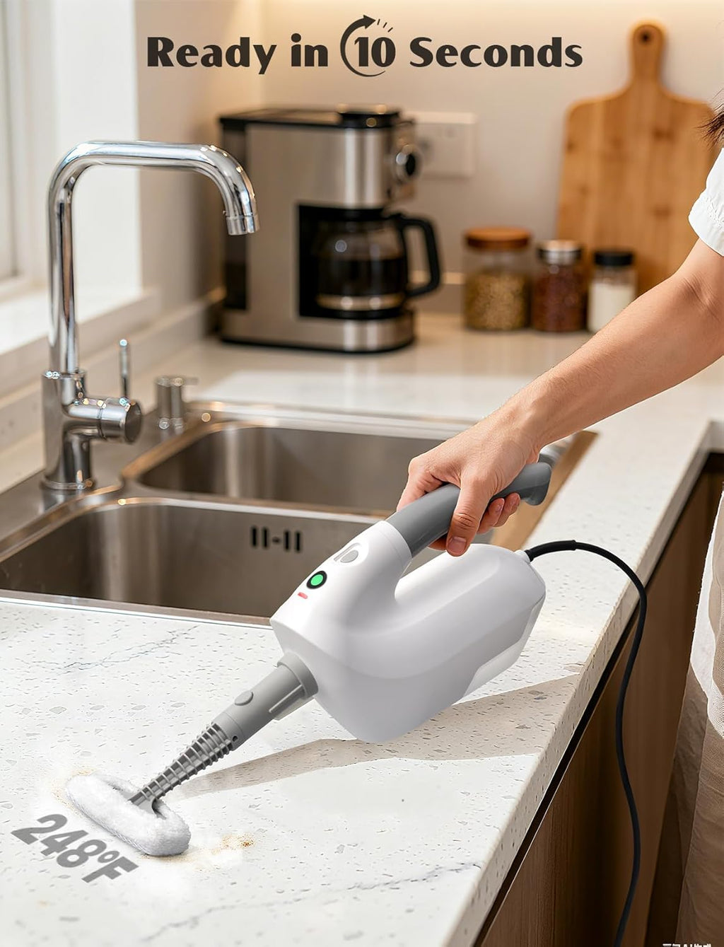 10-in-1 Steam Mop with Detachable Handheld Steamer, Multi & Up Steam Cleaner for Home with 350ml Tank, 10s Heat-Up, 2-Level Control, Lightweight and Multi-Surface Steamer for Floors, Carpets, Tiles