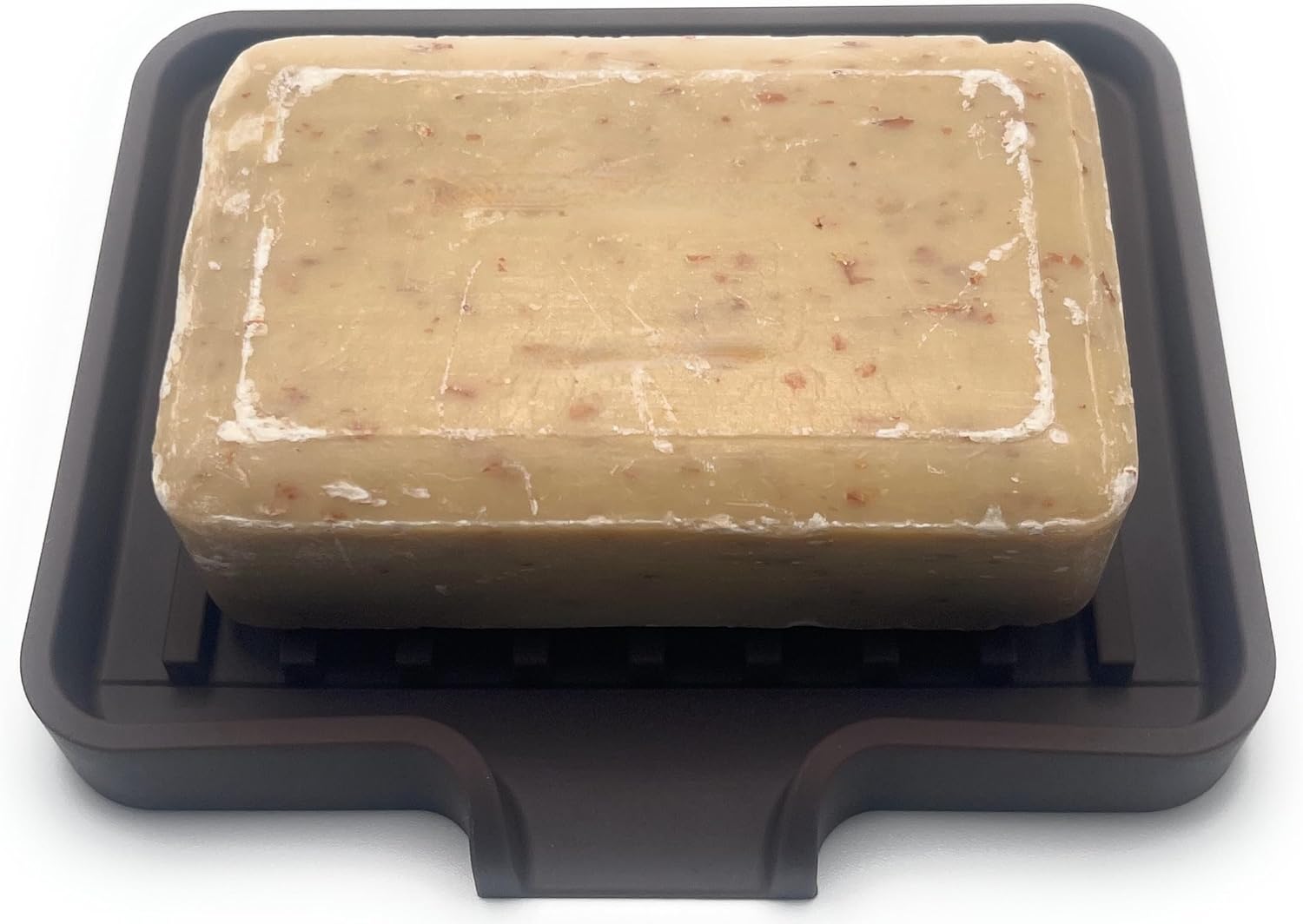 Happitasa Silicone Soap Dish Tray and Sponge Holder with Drain Chute, Pack of 2 | Bathroom and Kitchen Sink Organizer Caddy (Dark Chocolate, 5.2"x4", 7.2 Ounces)