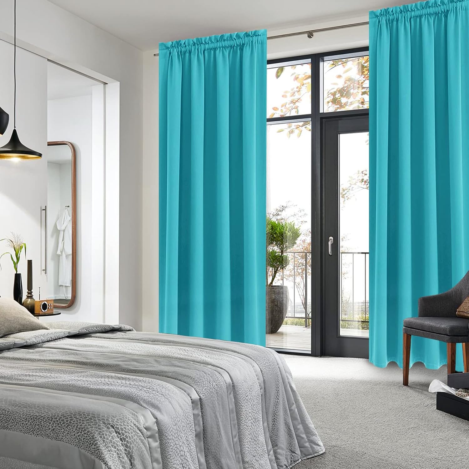 DWCN Blackout Curtains Room Darkening Thermal Insulated Bedroom Curtains Window Curtain Panels, 52 x 84 inches Long, Set of 2 Turquoise Rod Pocket Drapes