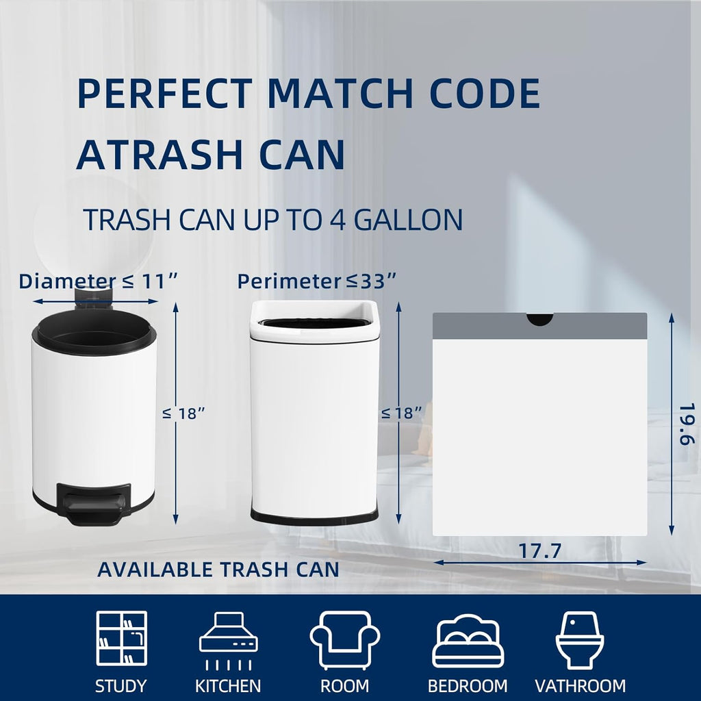 2.6 Gallon Mini Drawstring Trash Bags, Small Garbage Bags by KSSKSS, Code a fit 10-15 Liter, 2.6-4 Gal, White Trash Bin Liners for Home Office Kitchen Bathroom Bedroom, 120 Counts