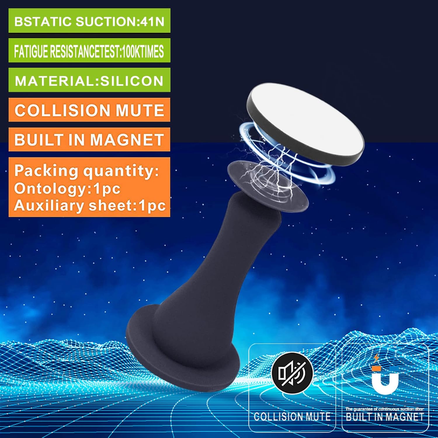 Door Stop, Silicone Magnetic Door Stop Holder Wall Mount Damage-Free with Durable Waterproof House Door Stopper,Eco-friendly Special Adhesive Door Stoppers No Need to Drill Collision Mute(Gray)