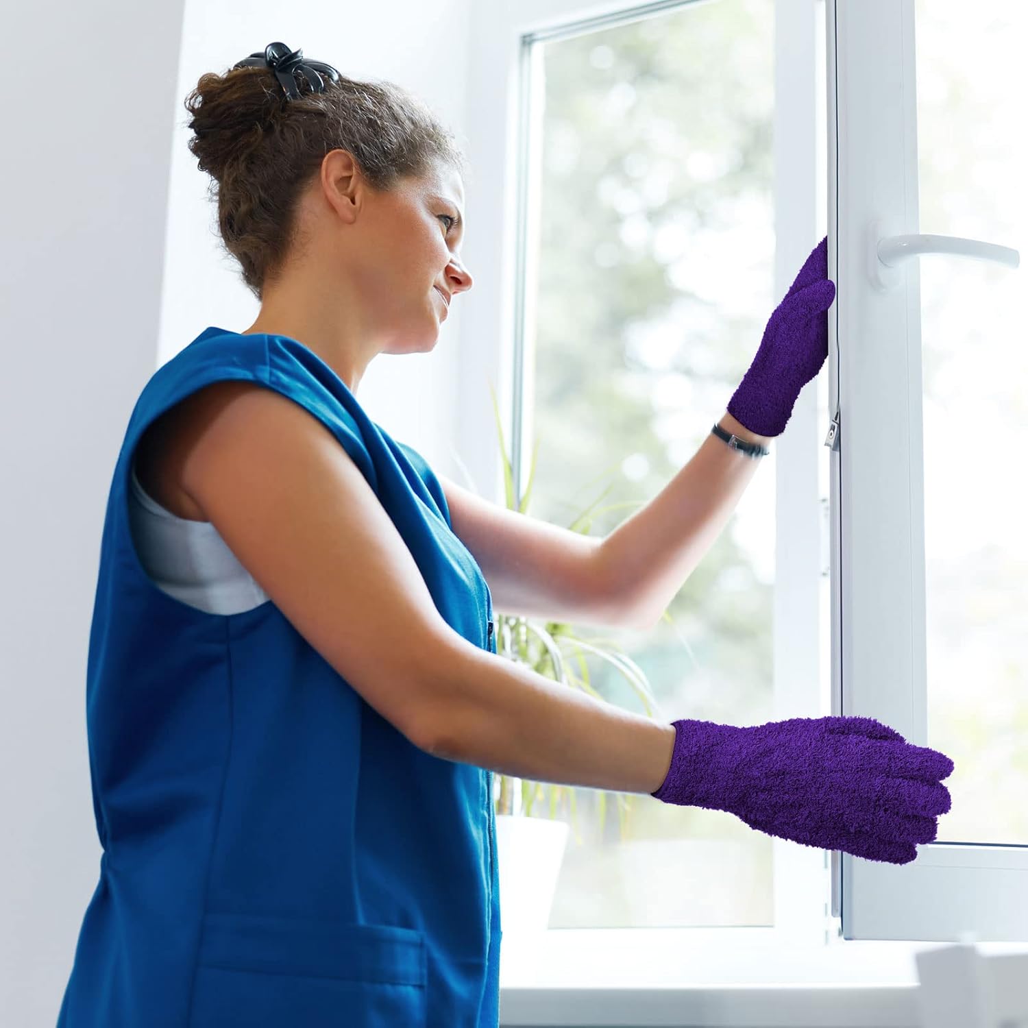 Bencailor 6 Pairs Microfiber Dusting Gloves, Dusting Cleaning Gloves Microfiber Gloves for Plants House Blinds Car Dust Mitt (Bright Color,Medium)