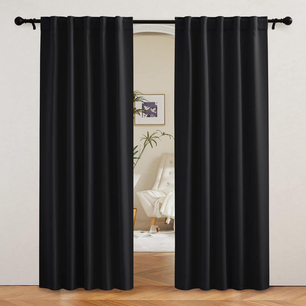 RYB HOME Blackout Curtains 80 inches Long Thermal Insulating Large Window Curtains for Living Room Bedroom Dining Home Office Backdrop, Black, W 42 x L 80 per Panel, 2 Panels