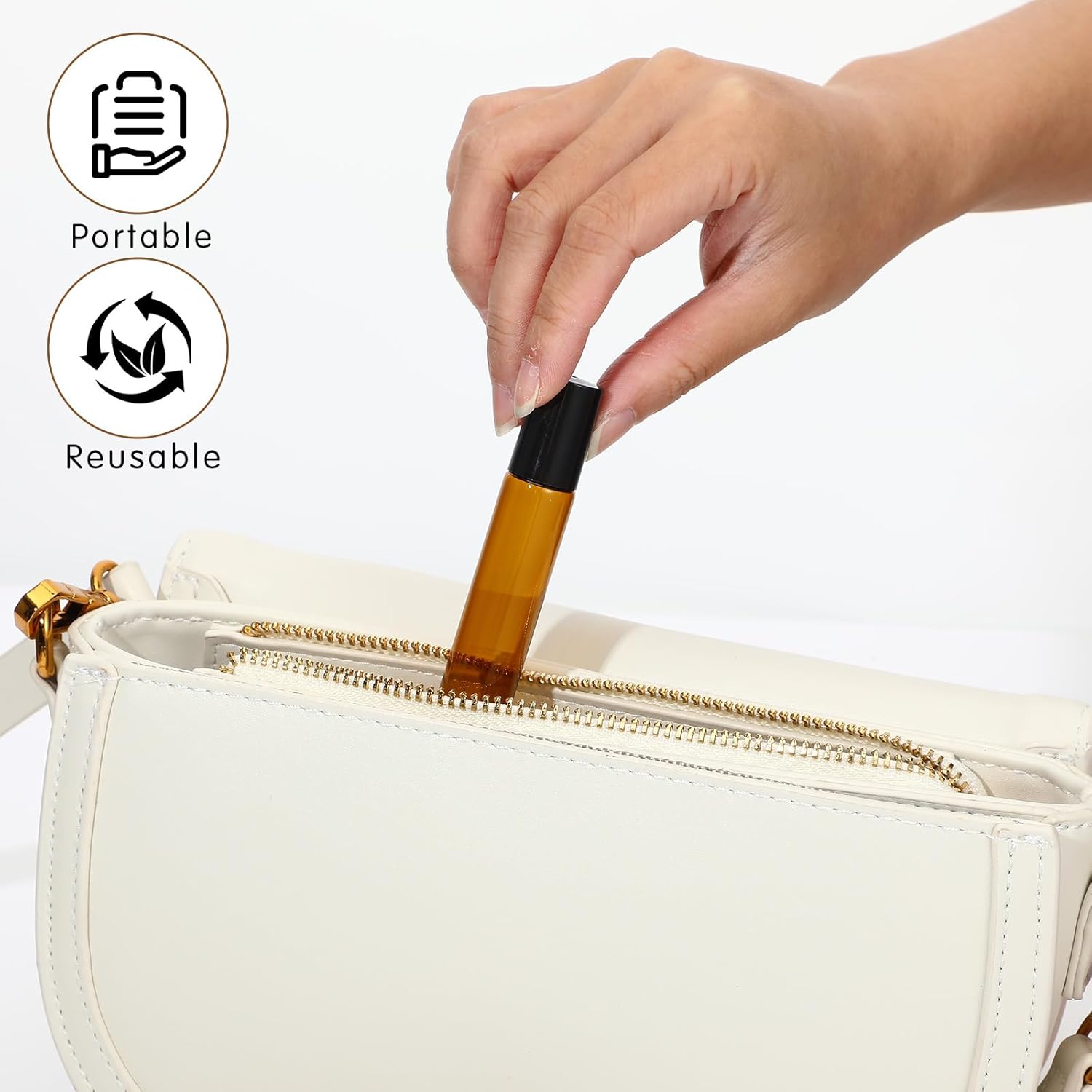 10pcs Amber Essential Oil Roller Bottles, 10ml Roller Bottles for Essential Oils, Refillable Roller Balls for Essential Oils, with Stainless Steel Roller Balls, 2 Droppers for Travel, Perfume and Lip