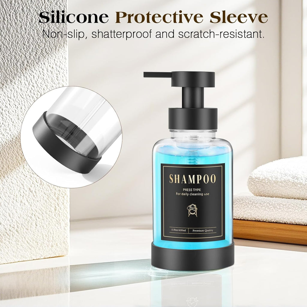 Luxspire Foaming Soap Dispenser, Glass Foam Pump Soap Dispenser, Non-Slip Hand Soap Dispenser with 5 Waterproof Labels, 15 Oz Refillable Liquid Soap Dispenser for Bathroom & Kitchen, Clear, 2 Pack