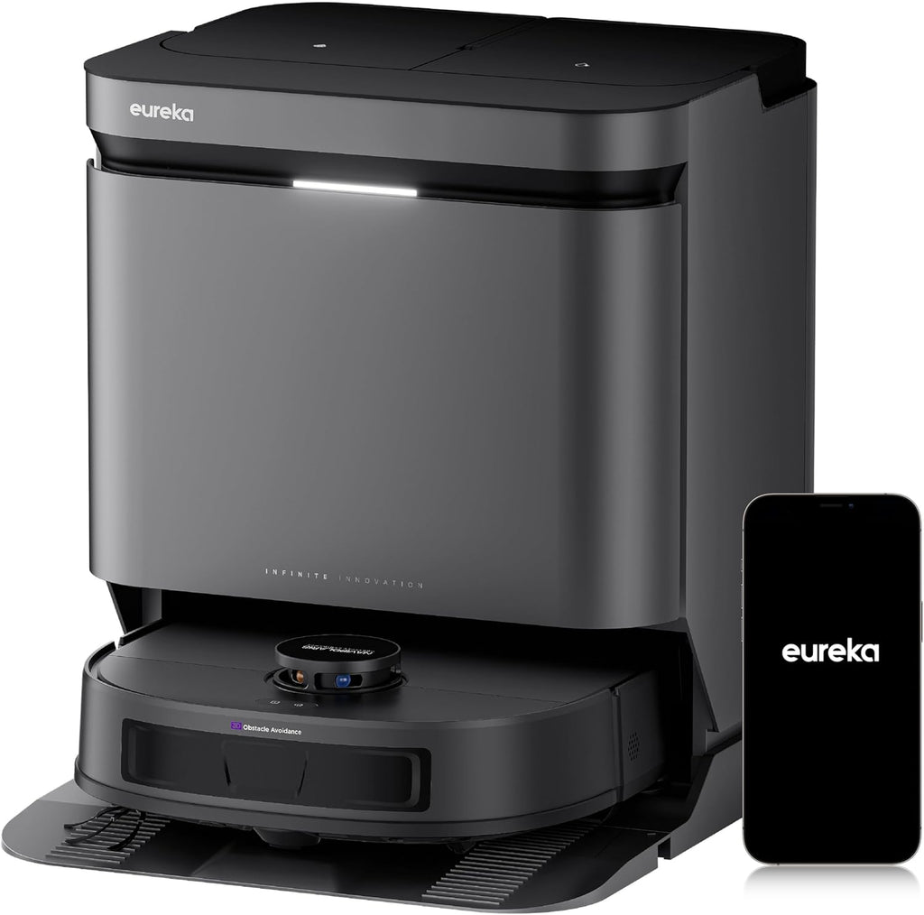 Eureka J15 Evo Ultra Self-Emptying Robot Vacuum Combo, 22,000 Pa Suction Auto Mop Lifting 131°F Hot Air Dry Scrub Extend Robotic Vacuum Cleaner