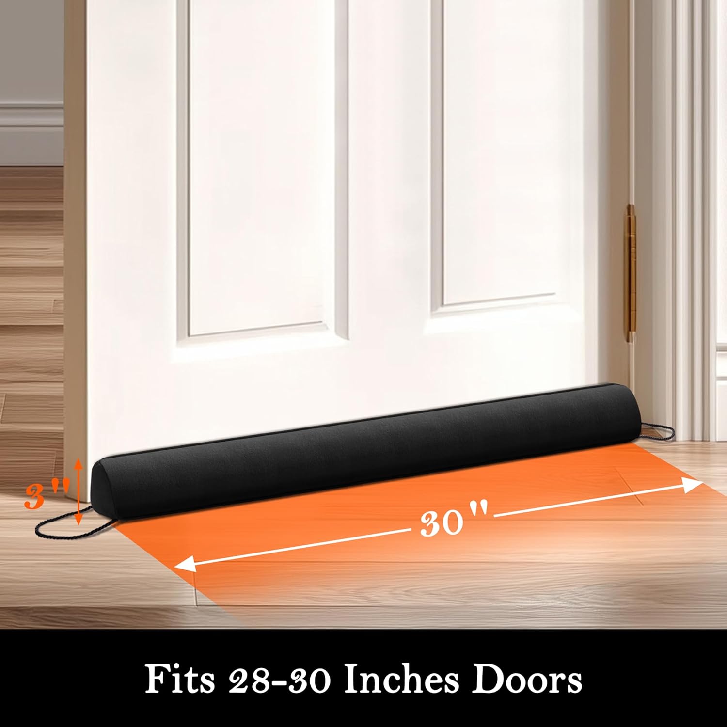 Sunolga 30" Door Draft Stopper Blocks Hot and Cold Air with Removable Washable Cover for Gaps Up to 3", All-Season Seal for Noise, Door Sweep for Bottom of Door and Window, Home Essentials, Black